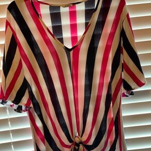 BiBi Pink and Navy Knotted Blouse